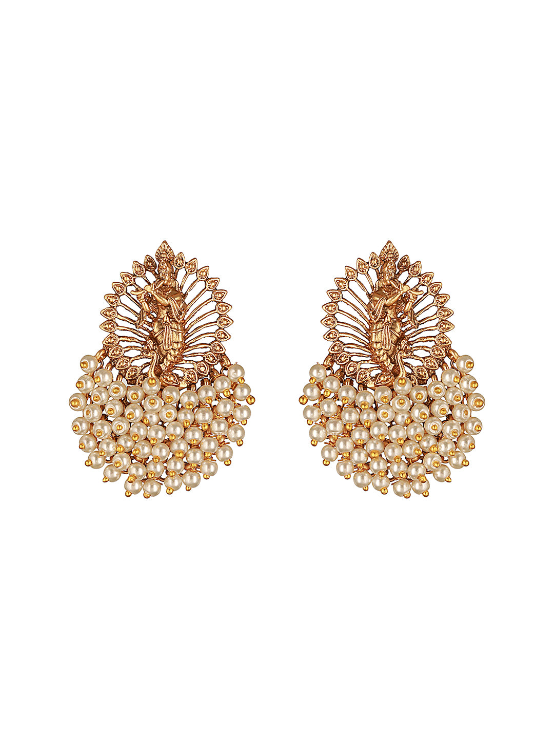Gold Plated Perarls Beaded Shri krishna Designer large Studds earring