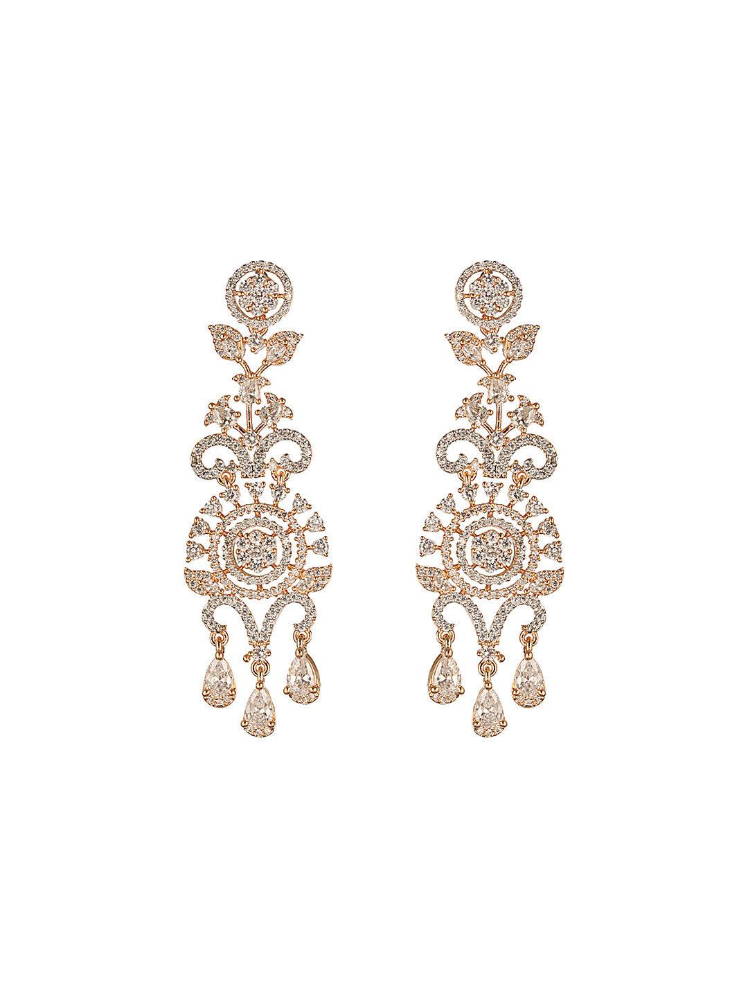 Gold Toned AD Zircon Studded Designer Chandelier Statement Earrings