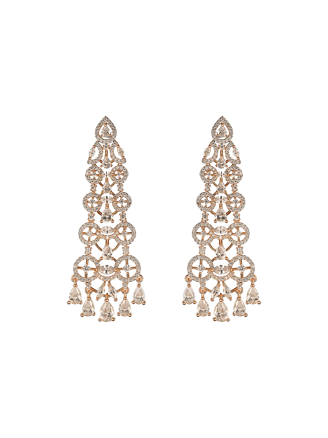 Gold Toned AD Zircon Studded Designer Dangler Partywear Earrings