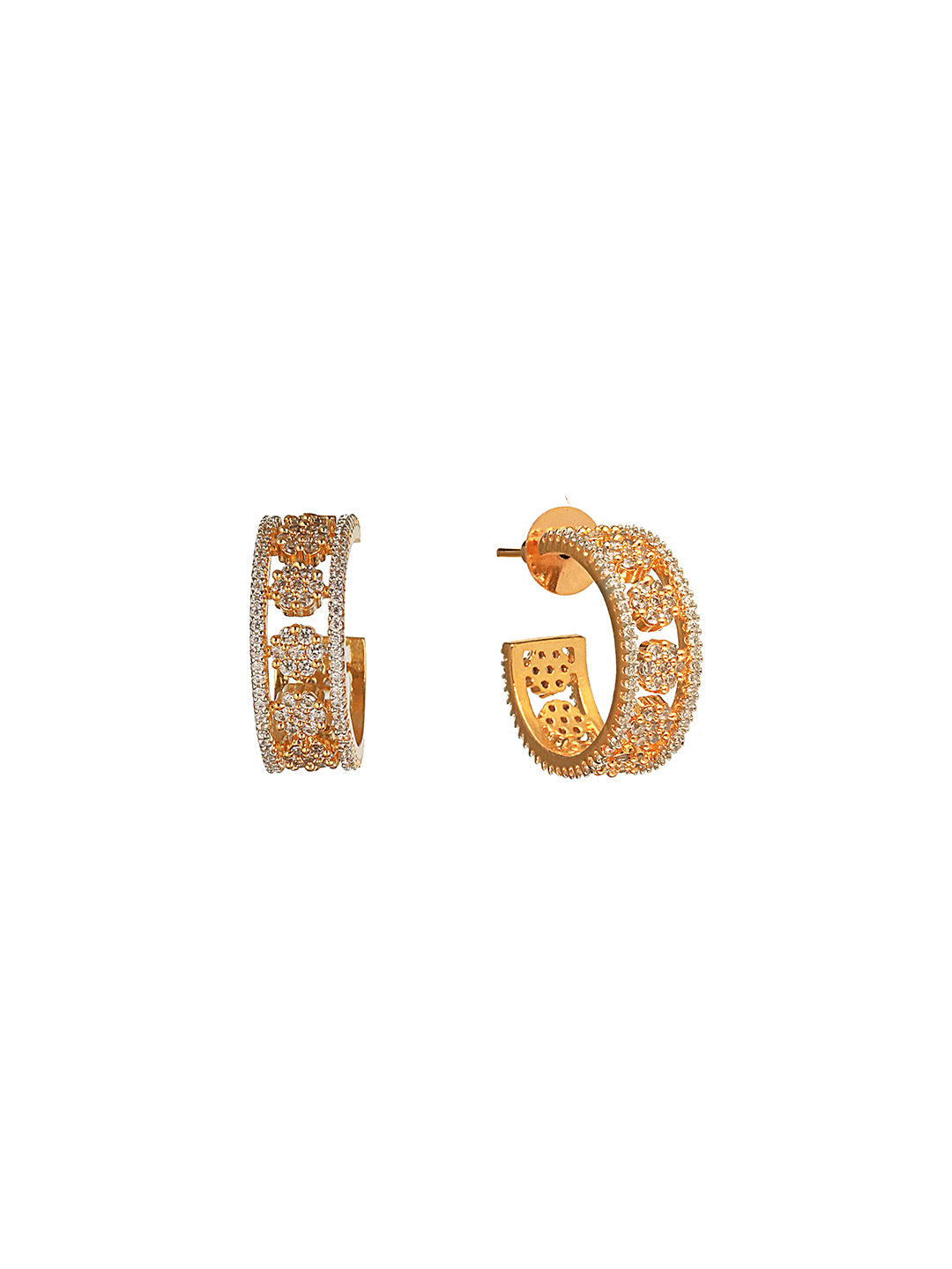 Gold Toned AD Zircon Studded C - Bali Hoop earrings