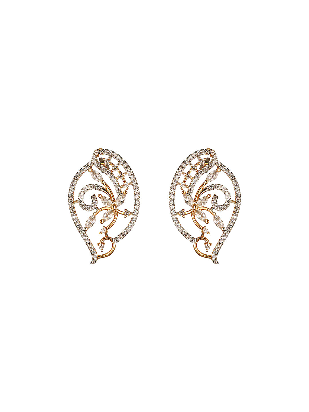 Gold Toned AD Zircon Studded Designer Floral Pendant Necklace Jewellery Set