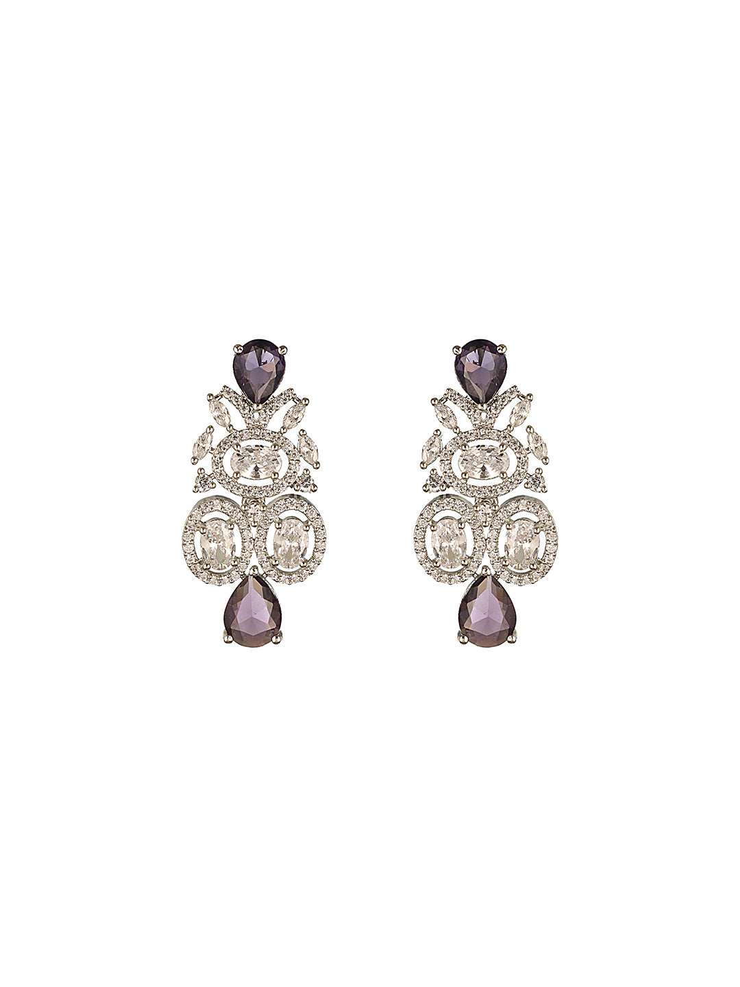 Silver Toned Rhodium Plated Amethyst AD Zirconia Studded Charms Designer Minimal Jewellery Set