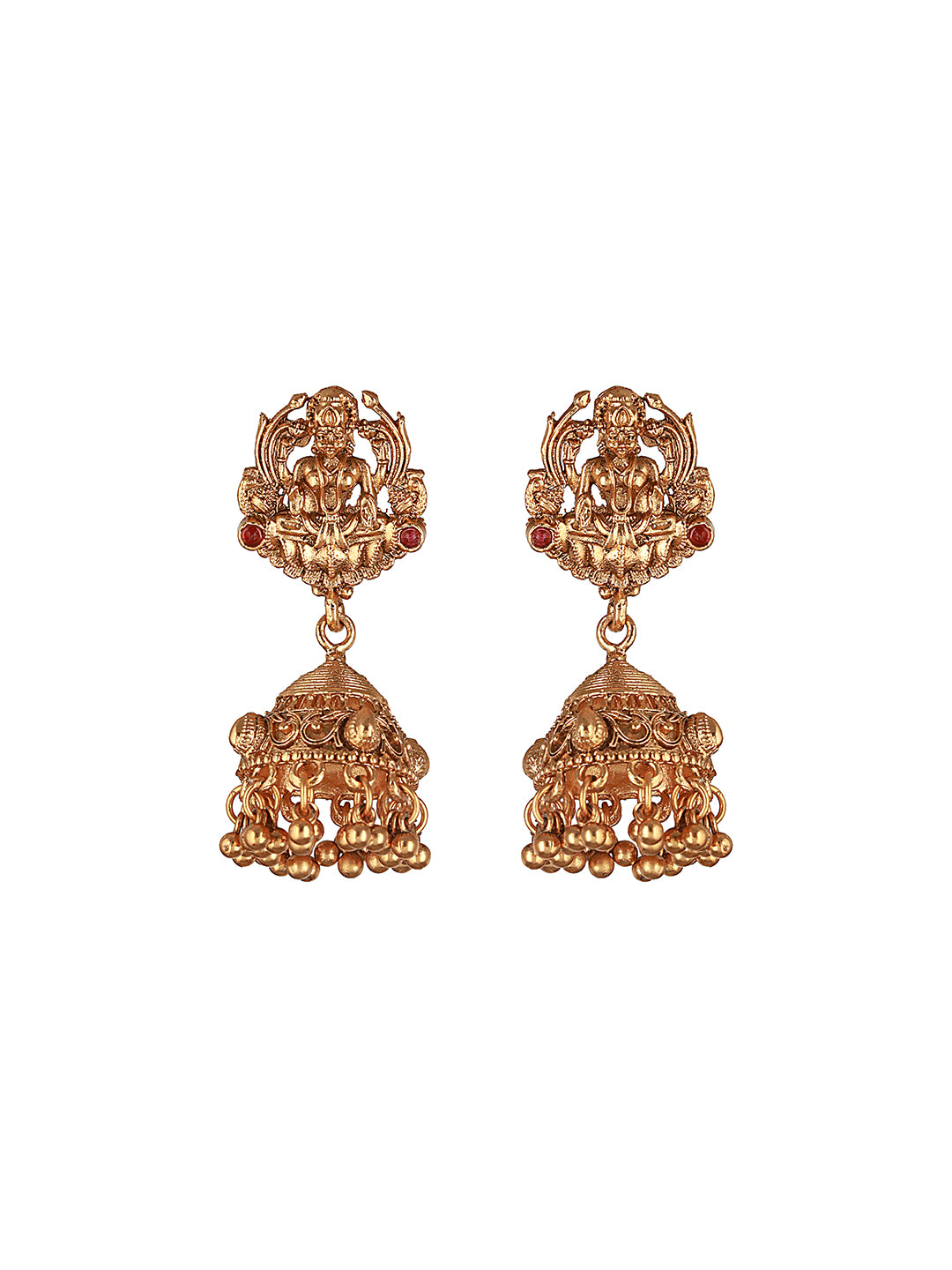 Gold Plated Green Pearl Beaded Lakshmi Motif Long haram Temple Jeellery Set