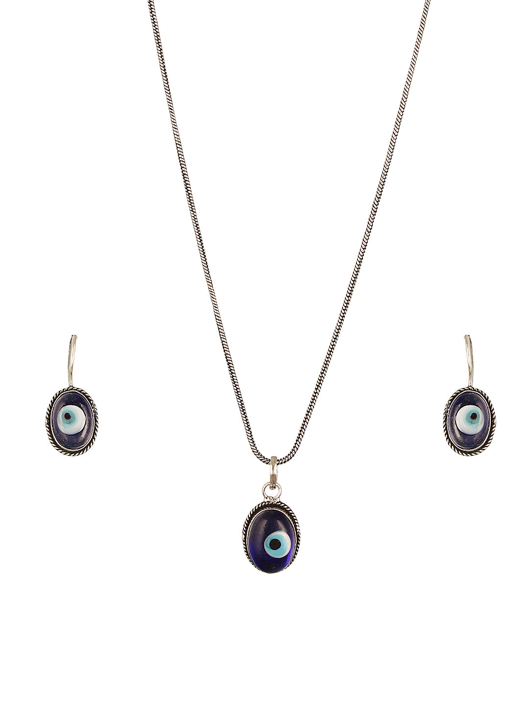 Silver Oxidised Toned Evil Eye Minimal Dailywear Pendant Jewellery Set