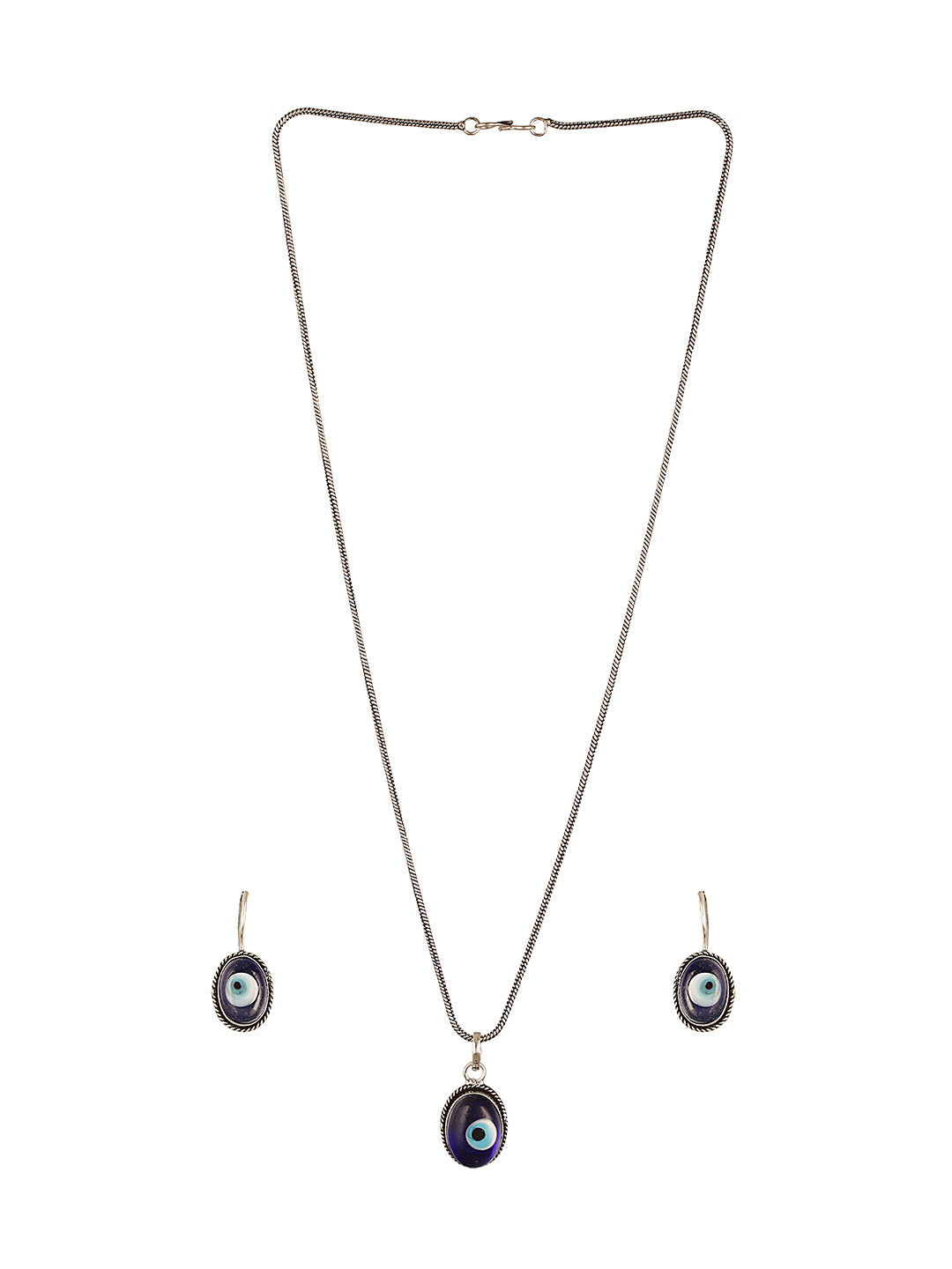 Silver Oxidised Toned Evil Eye Minimal Dailywear Pendant Jewellery Set