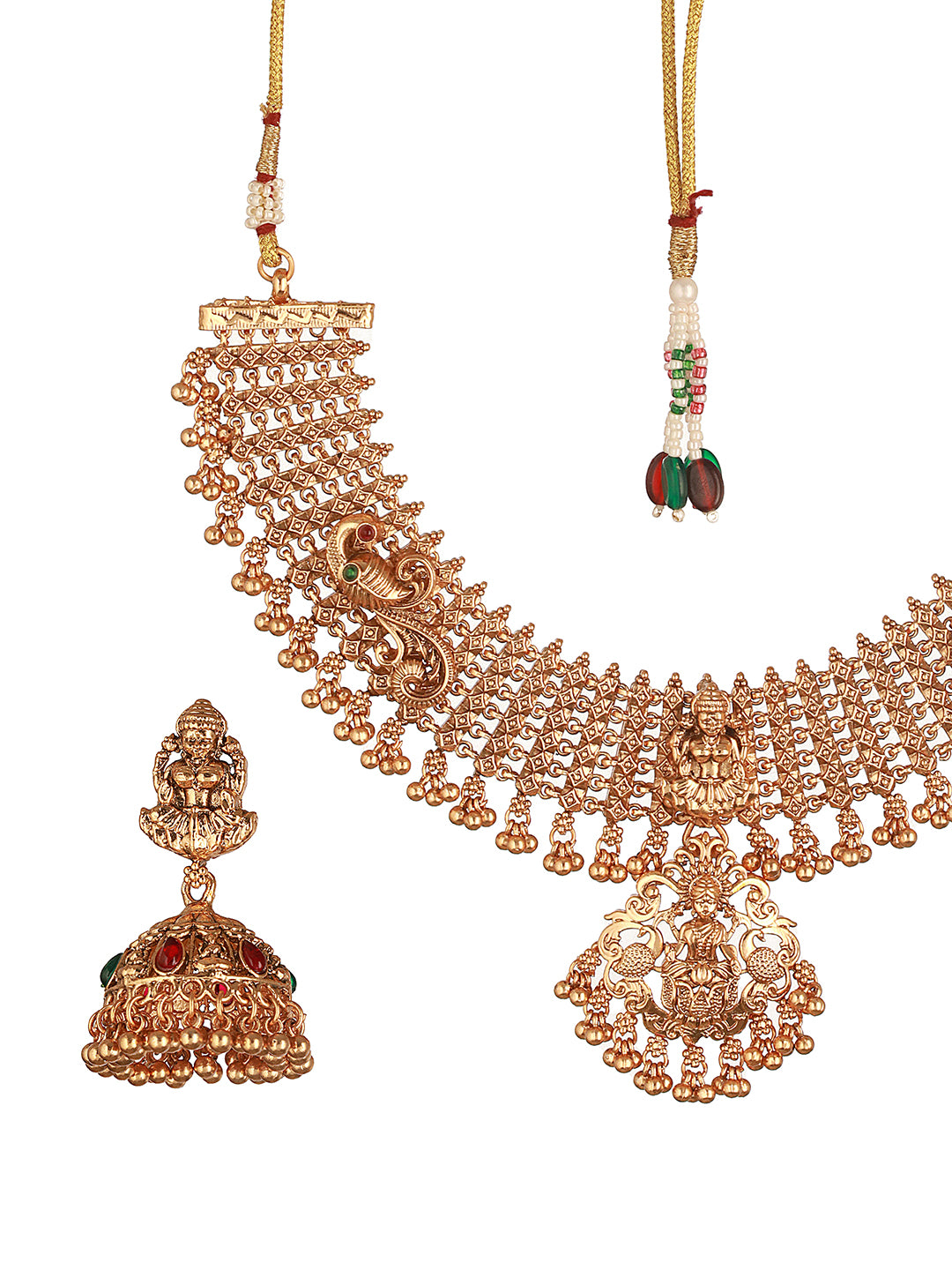Gold Plated Lakshmi Motif Temple Bridal Necklace Jewellery Set