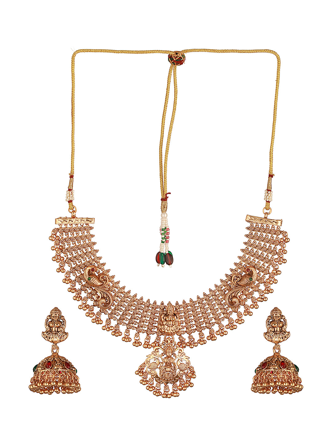 Gold Plated Lakshmi Motif Temple Bridal Necklace Jewellery Set