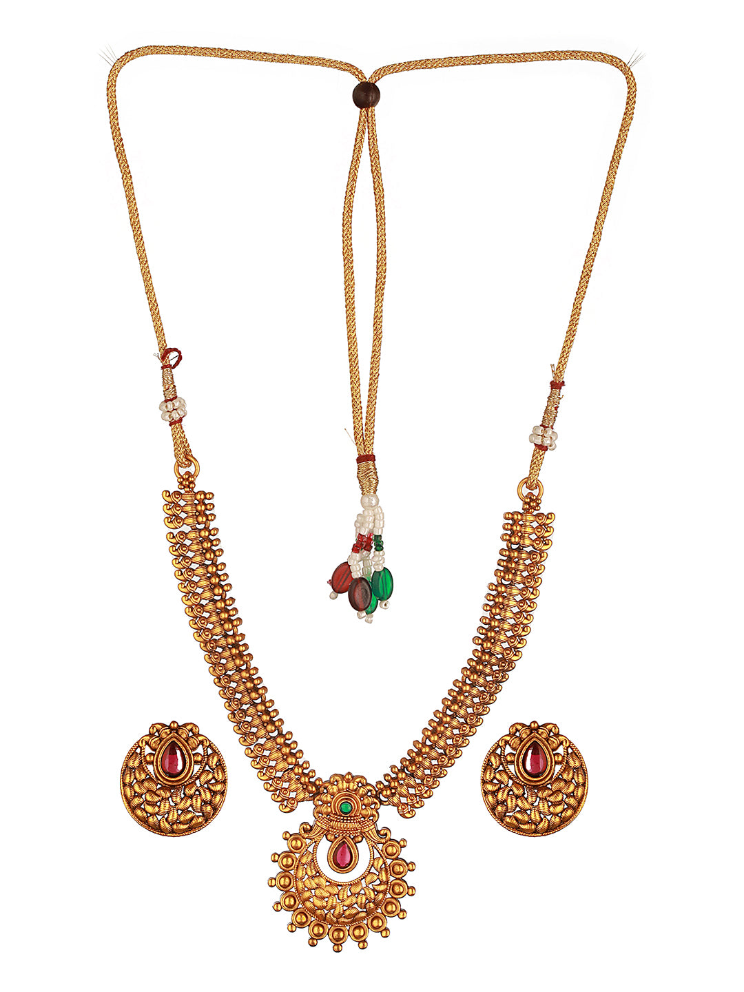 Gold plated Red Stone Studded Minimal Temple Choker jeellery Studds