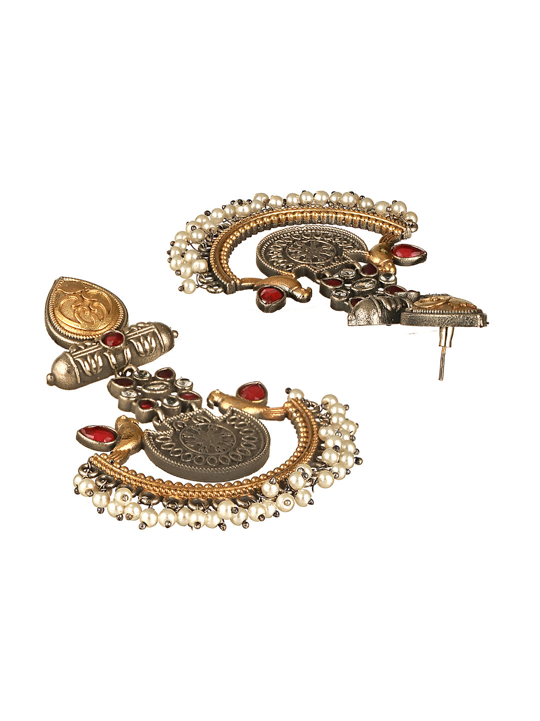 Silver Oxidised Dual Toned Bird Motif Tribal Boho Look Lightweight Chandbali Dangler Earrings