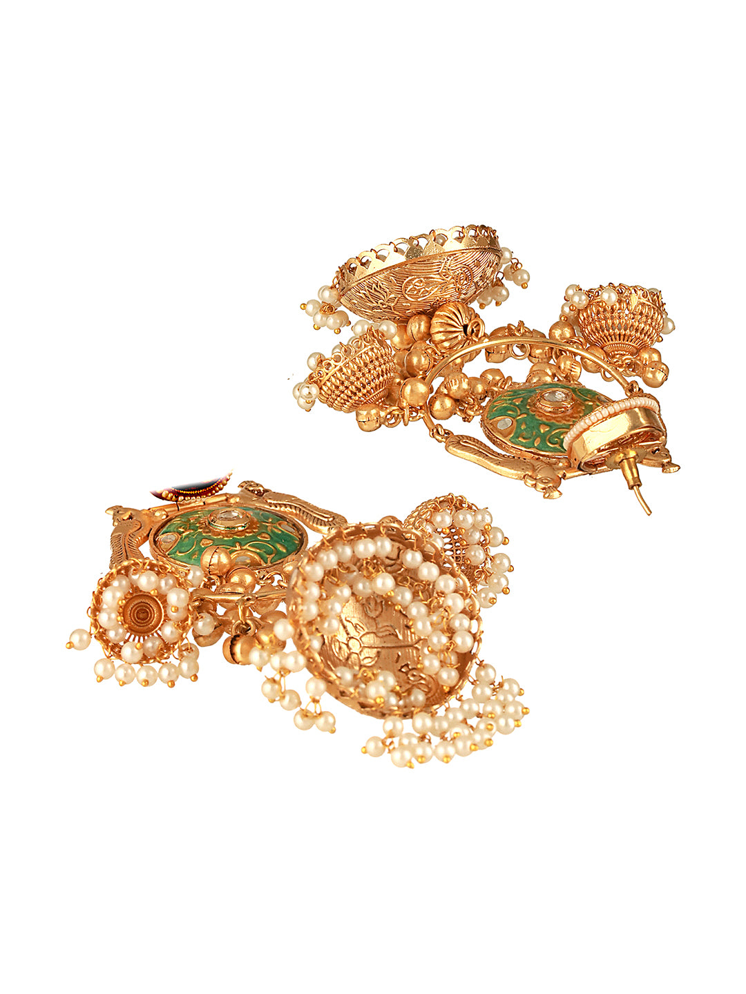 Gold Toned Kundan Studded Lightweight Designer Bridal Jhumka Earrings