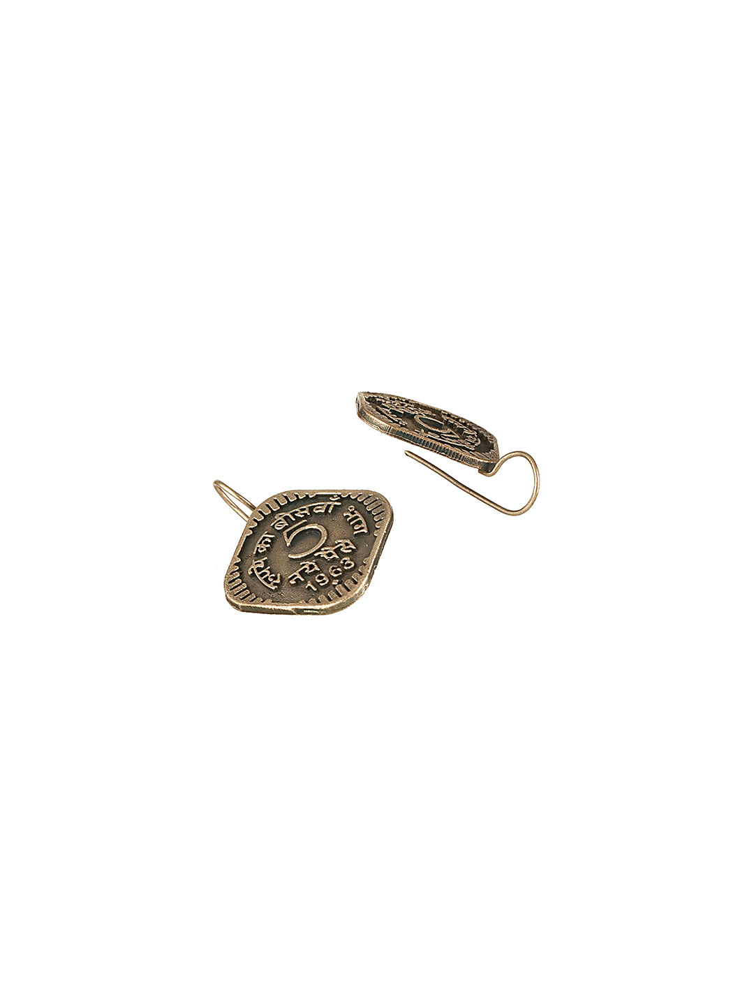 Oxidised Silver Lookalike 5 Paise Stamp Minimal Fishhook Earrings
