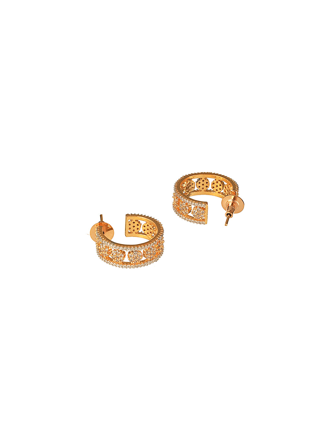 Gold Toned AD Zircon Studded C - Bali Hoop earrings