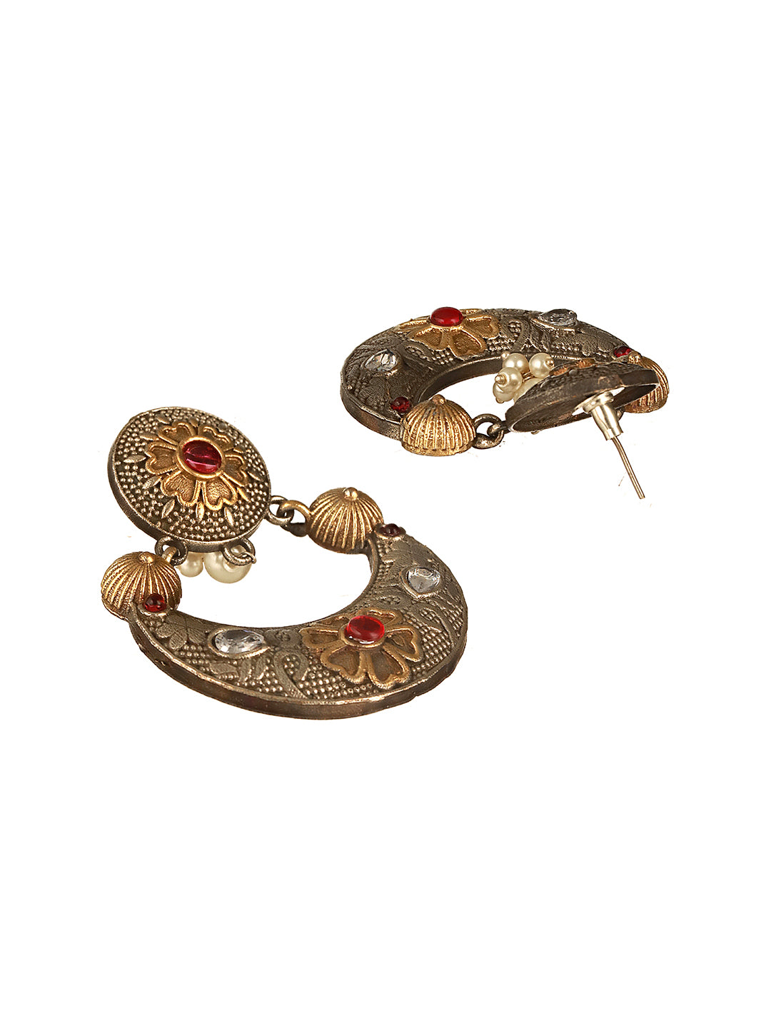 Dual Toned Oxidised Silver Lookalike Floral Tribal Hasli With Chandbali Jewellery Set