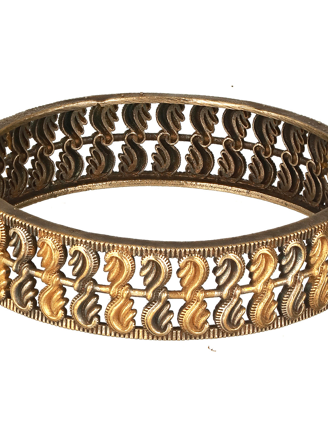 Silver Oxidised Dual Toned Filigree Openable Kada Bangle Bracelet