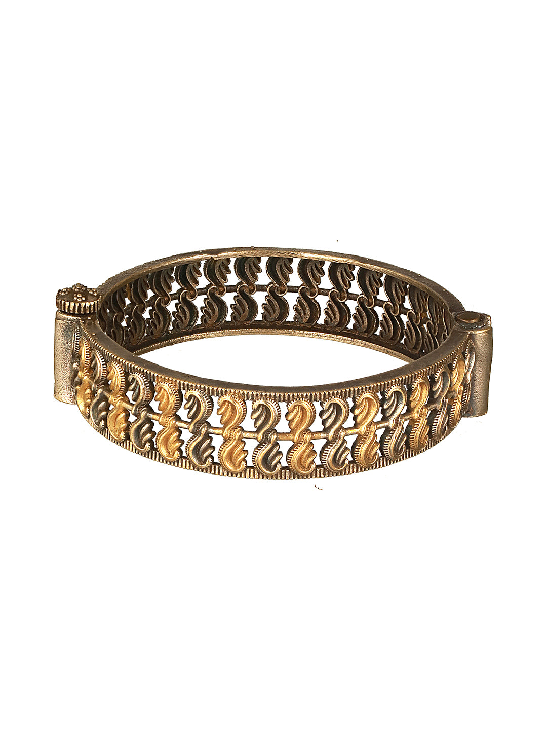 Silver Oxidised Dual Toned Filigree Openable Kada Bangle Bracelet
