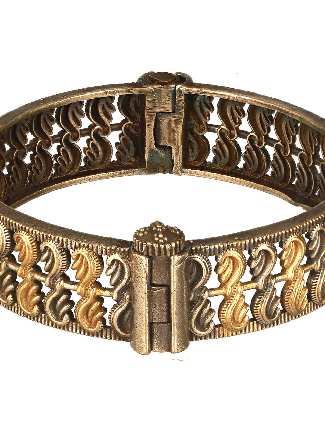 Silver Oxidised Dual Toned Filigree Openable Kada Bangle Bracelet
