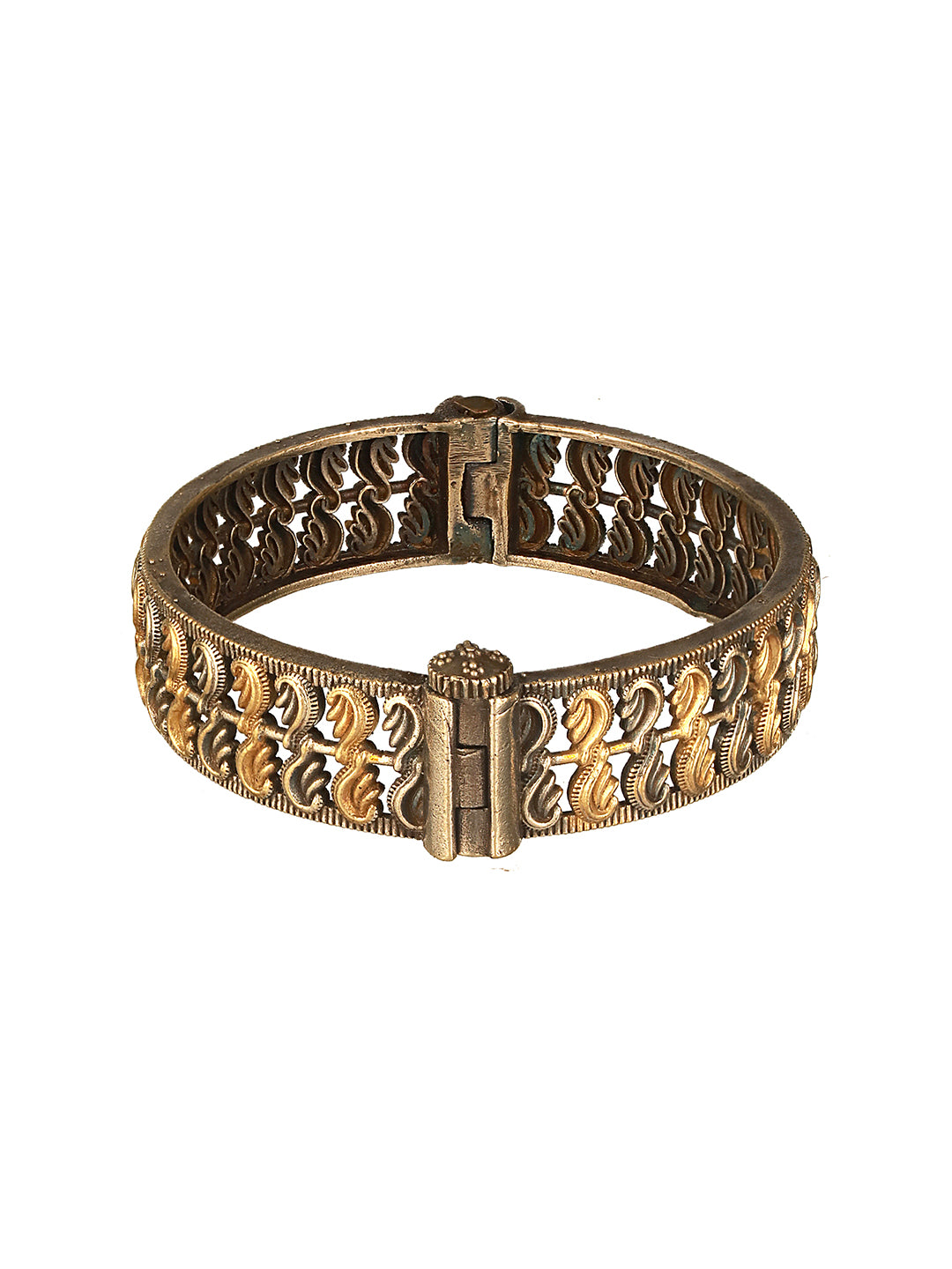 Silver Oxidised Dual Toned Filigree Openable Kada Bangle Bracelet