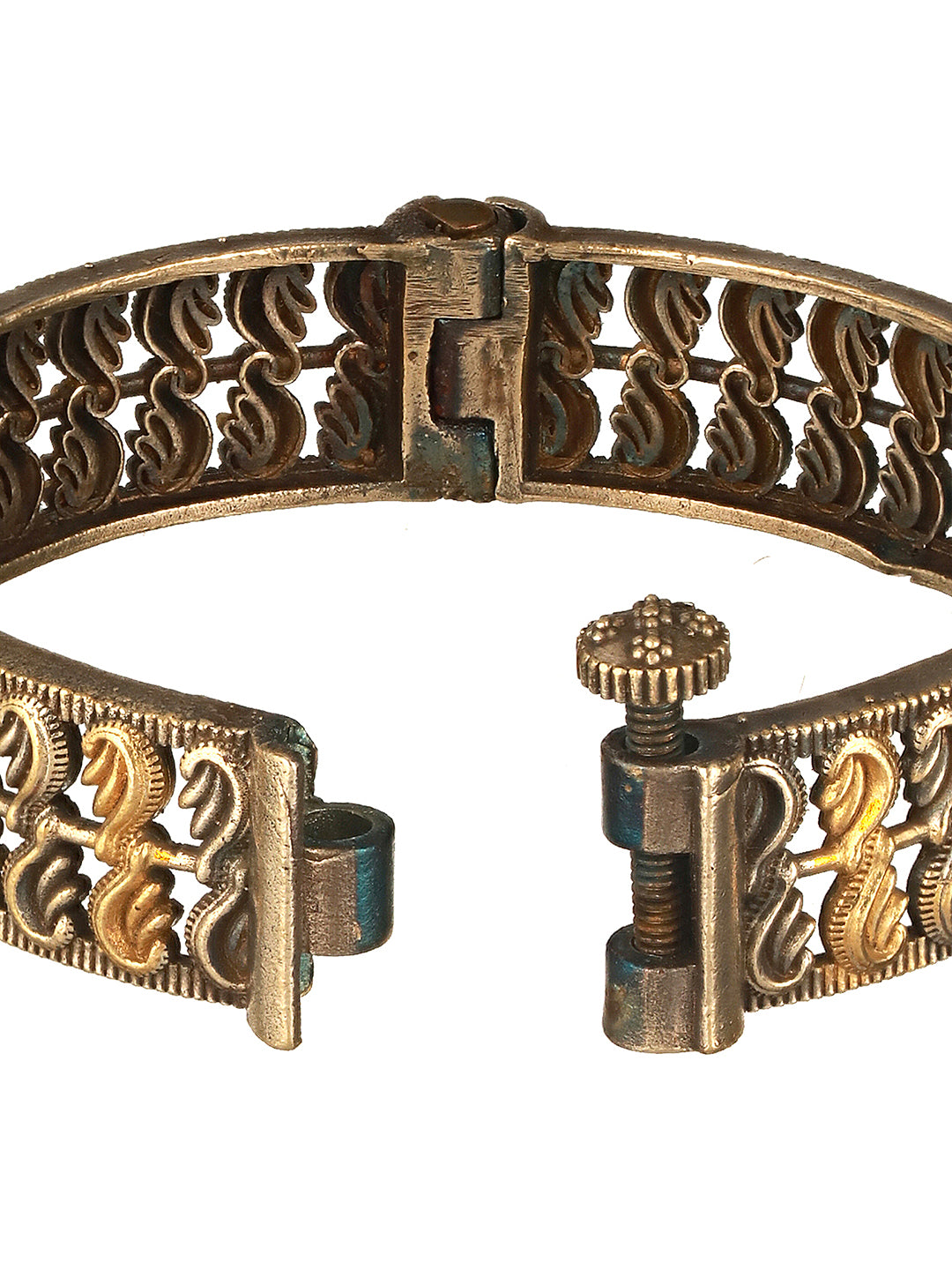 Silver Oxidised Dual Toned Filigree Openable Kada Bangle Bracelet