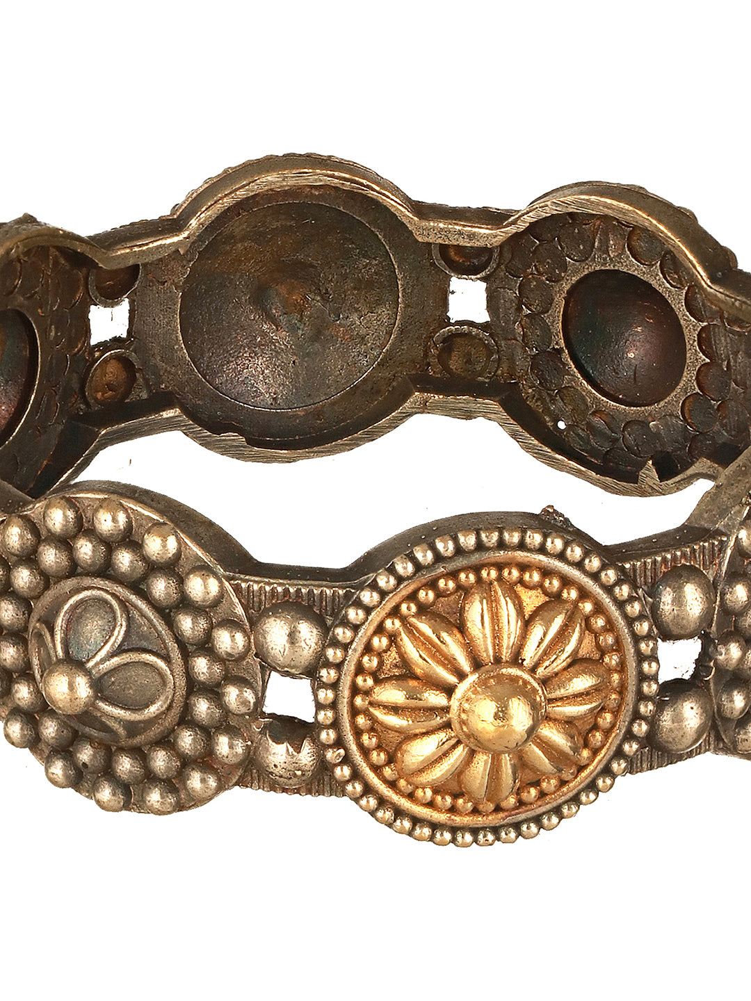 Silver Oxidised Dual Toned Boho Style Adjustable  Kada Bangle Bracelet