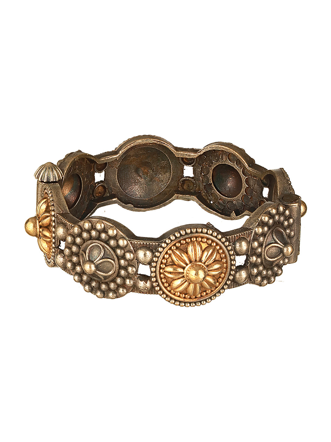 Silver Oxidised Dual Toned Boho Style Adjustable  Kada Bangle Bracelet