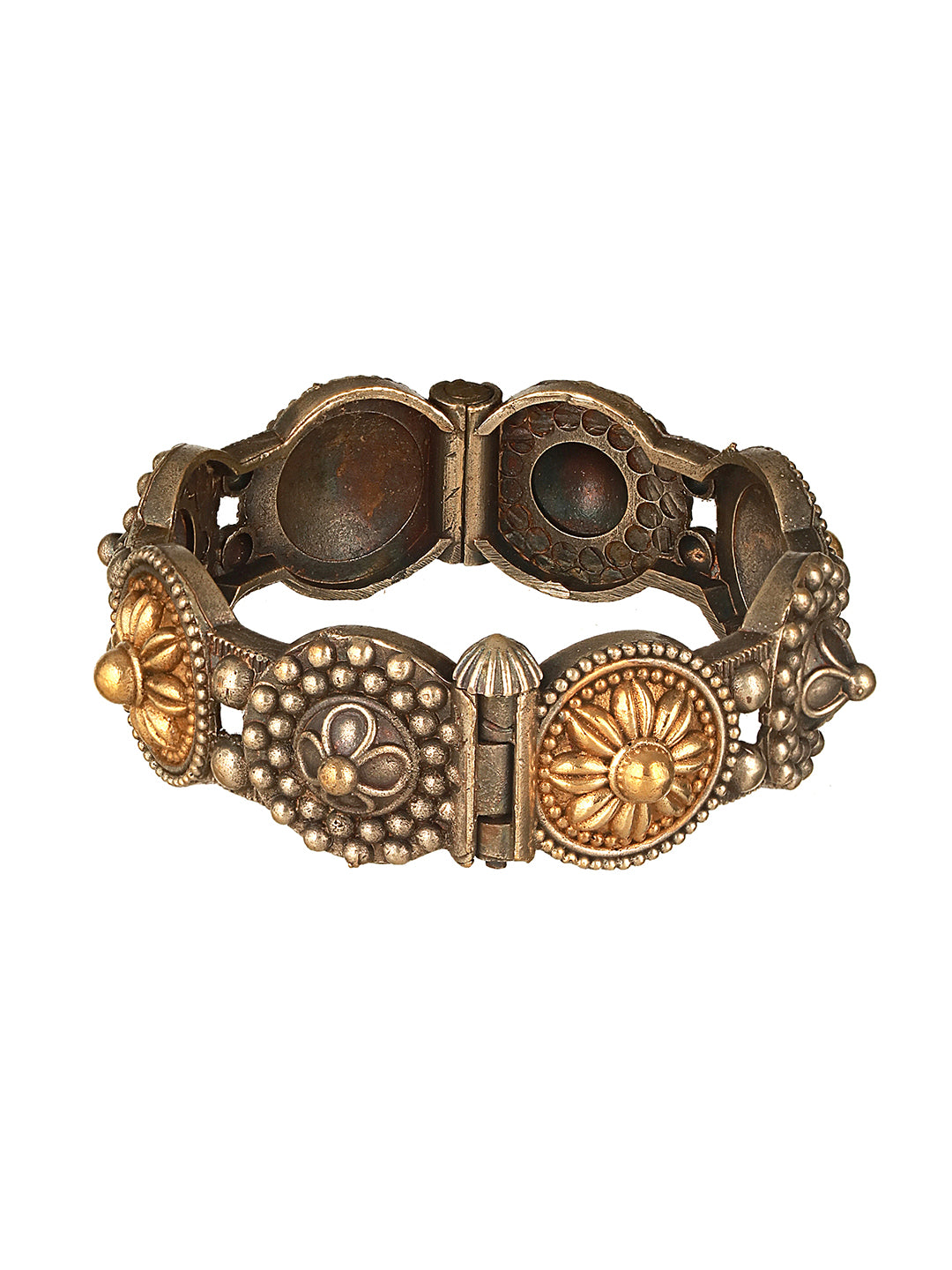 Silver Oxidised Dual Toned Boho Style Adjustable  Kada Bangle Bracelet