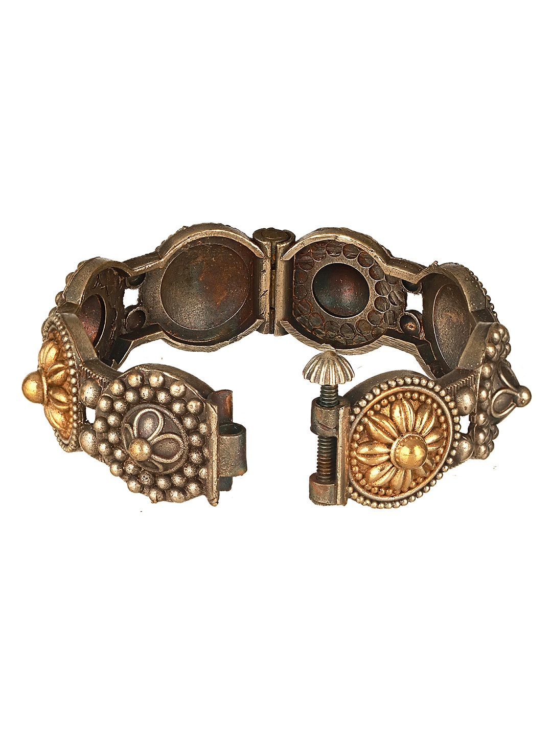 Silver Oxidised Dual Toned Boho Style Adjustable  Kada Bangle Bracelet