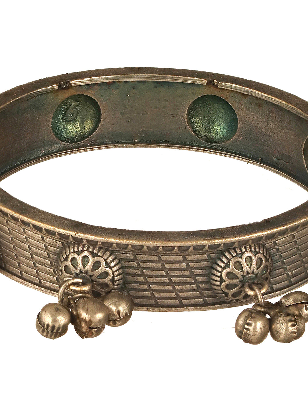 Silver Oxidised Tribal Boho Statement Ghungroo Kada Bangle Bracelet