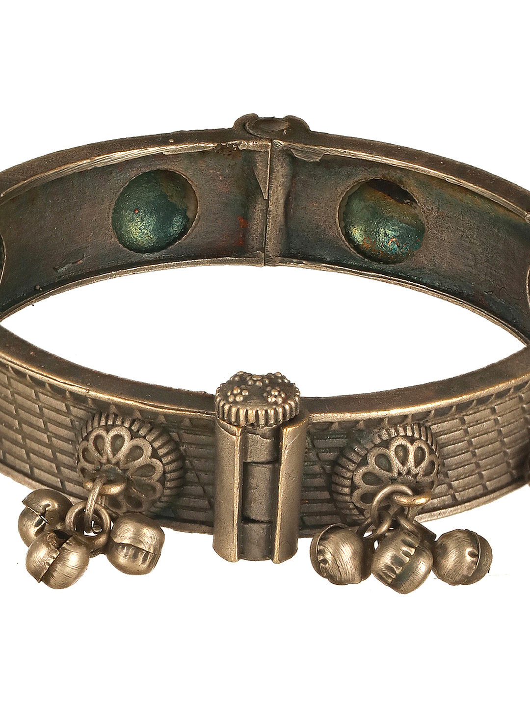 Silver Oxidised Tribal Boho Statement Ghungroo Kada Bangle Bracelet