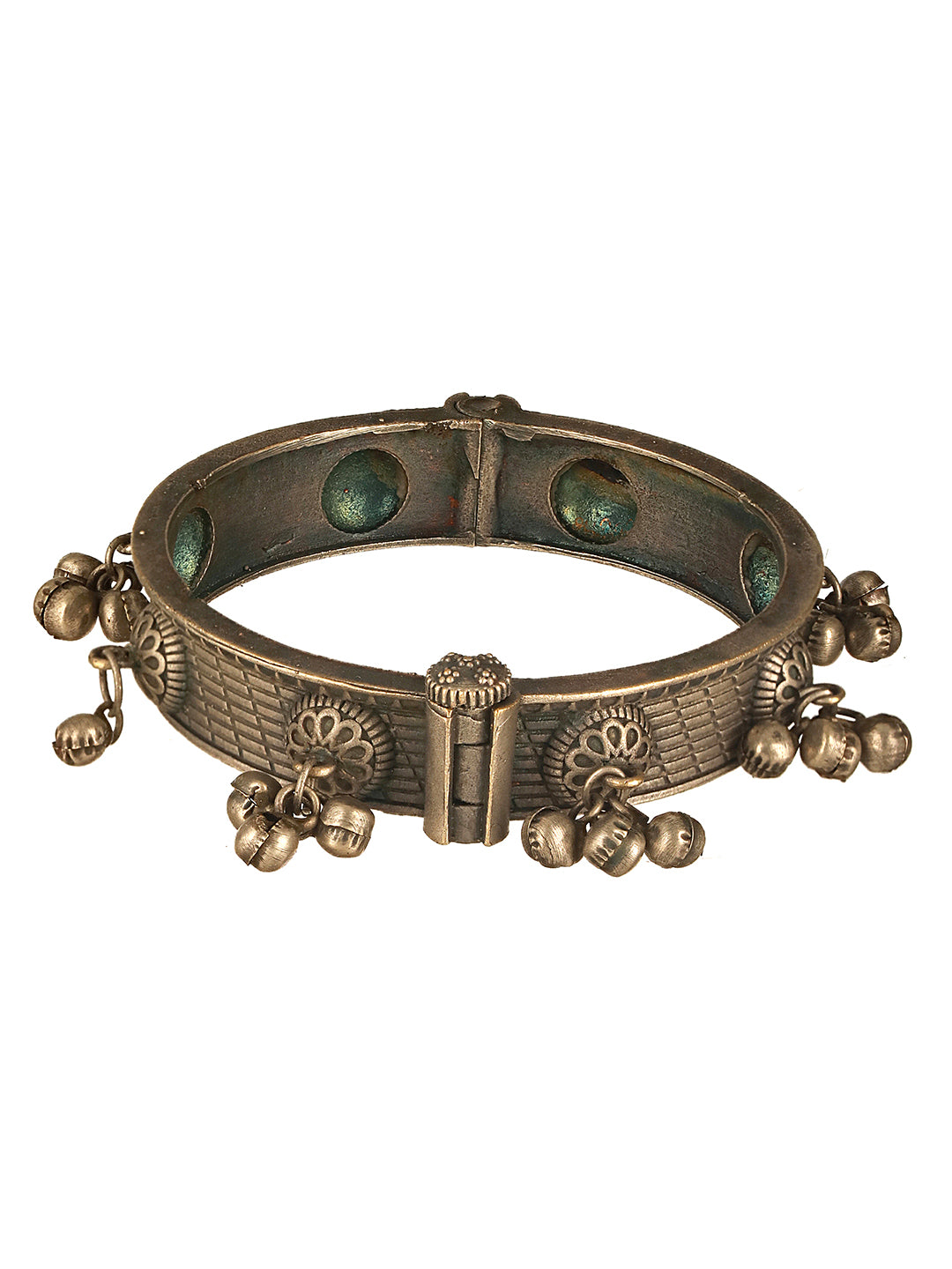 Silver Oxidised Tribal Boho Statement Ghungroo Kada Bangle Bracelet