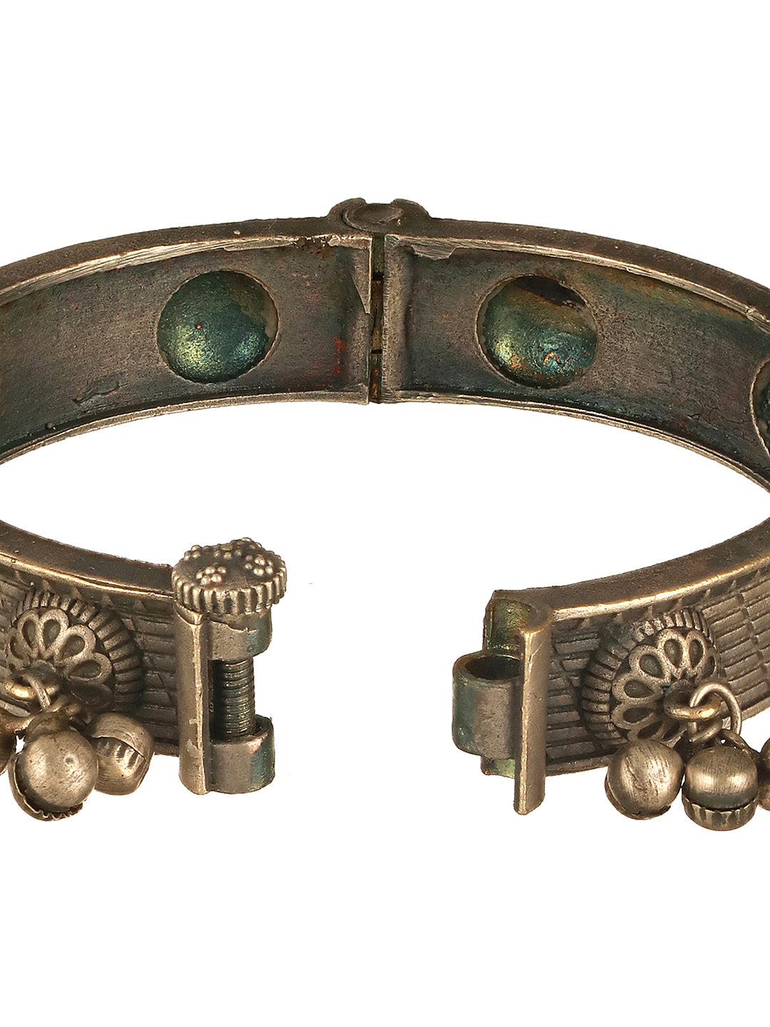 Silver Oxidised Tribal Boho Statement Ghungroo Kada Bangle Bracelet