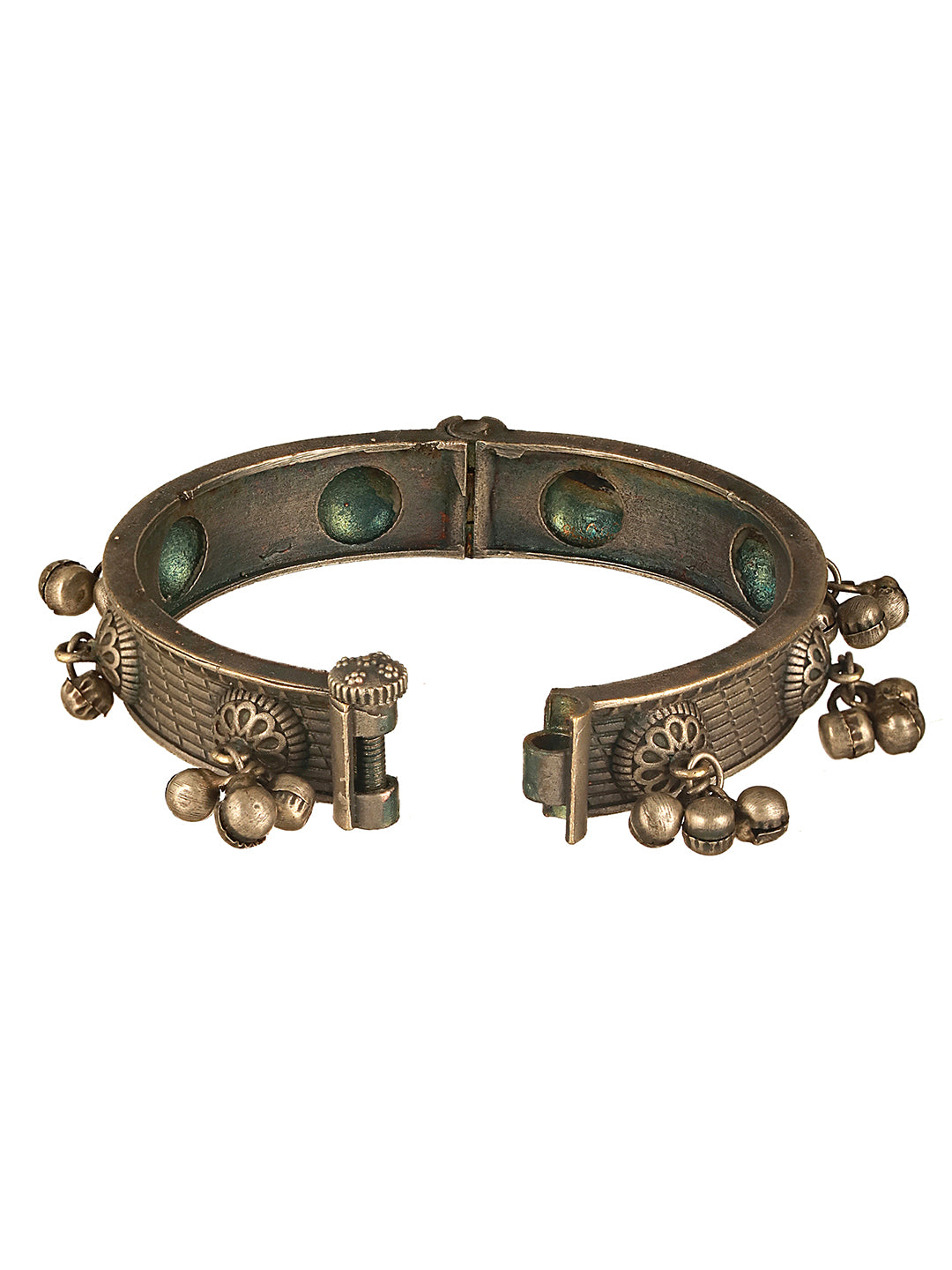 Silver Oxidised Tribal Boho Statement Ghungroo Kada Bangle Bracelet