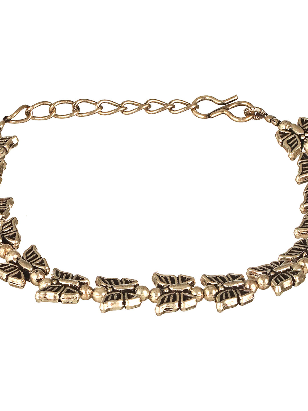 Silver Oxidised Toned Combo Floral & Butterfly Motif Minimal Dailywear Stackable Bracelet