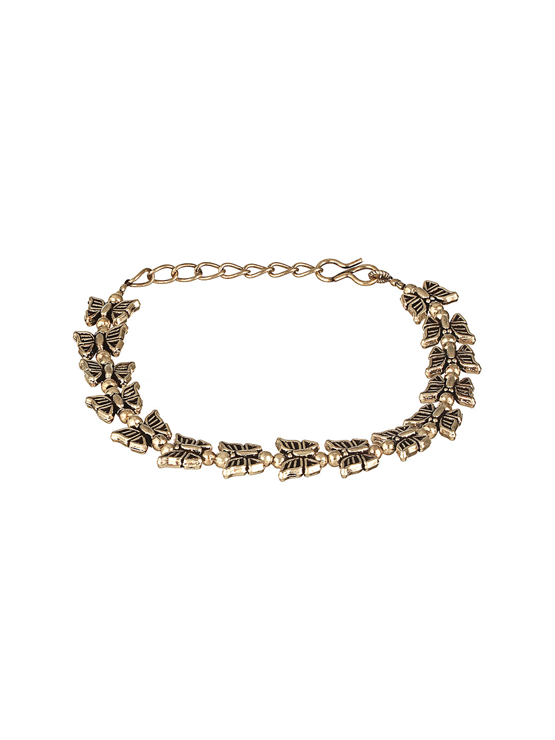 Silver Oxidised Toned Combo Floral & Butterfly Motif Minimal Dailywear Stackable Bracelet