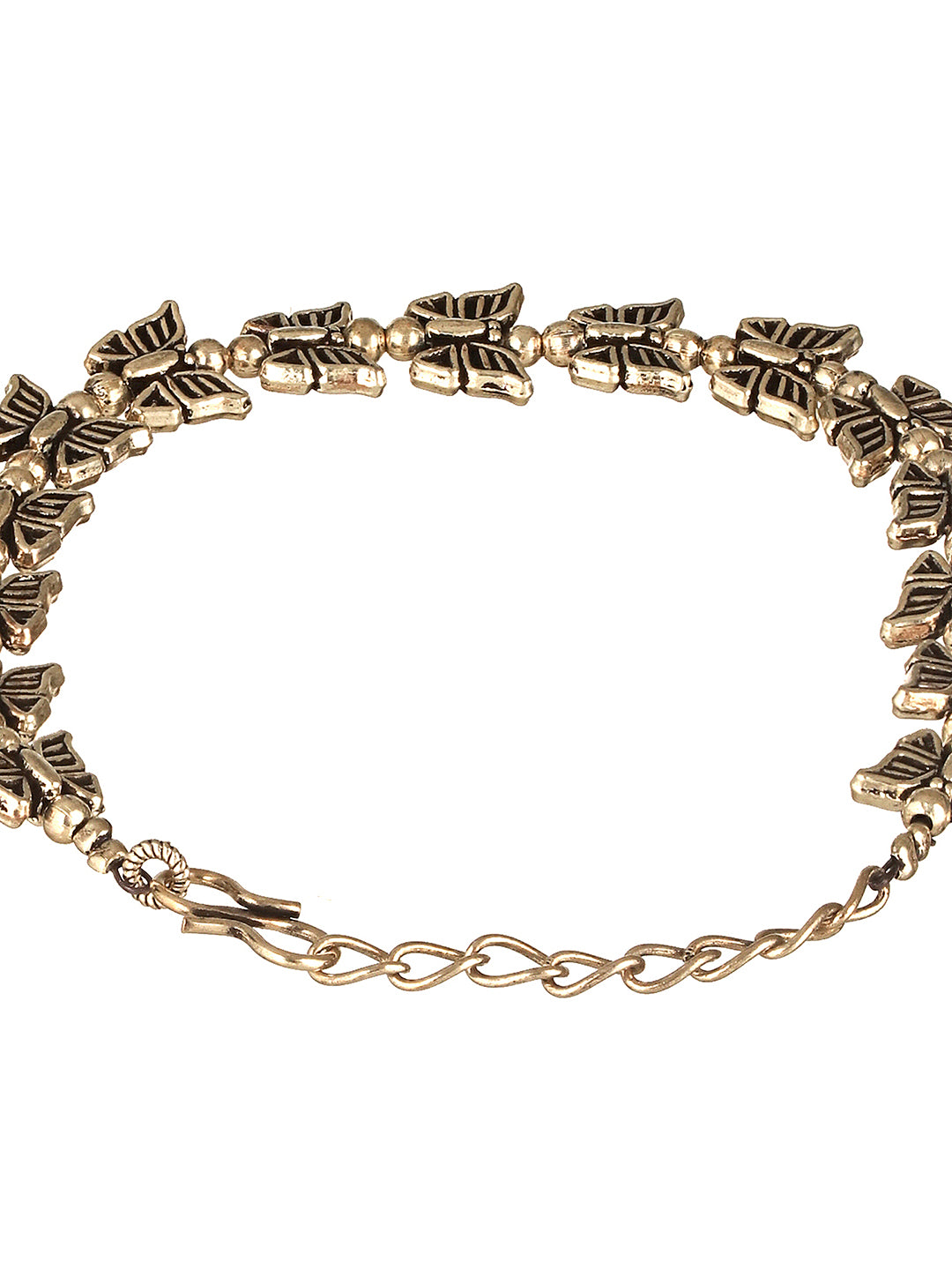 Silver Oxidised Toned Combo Floral & Butterfly Motif Minimal Dailywear Stackable Bracelet