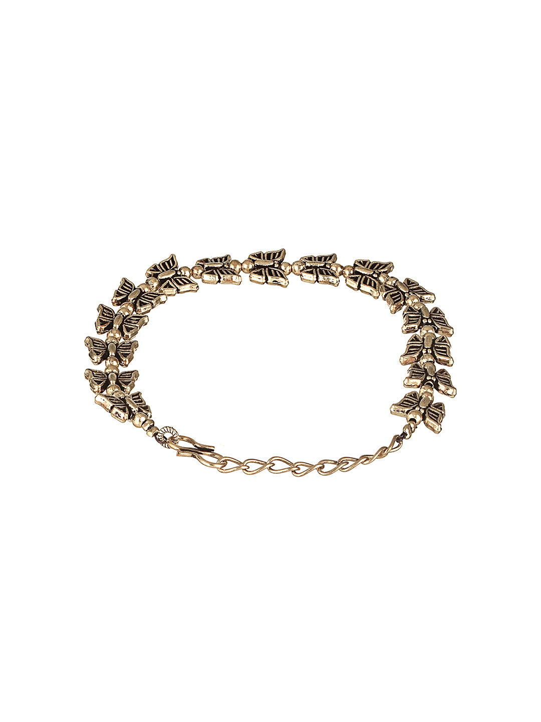 Silver Oxidised Toned Combo Floral & Butterfly Motif Minimal Dailywear Stackable Bracelet