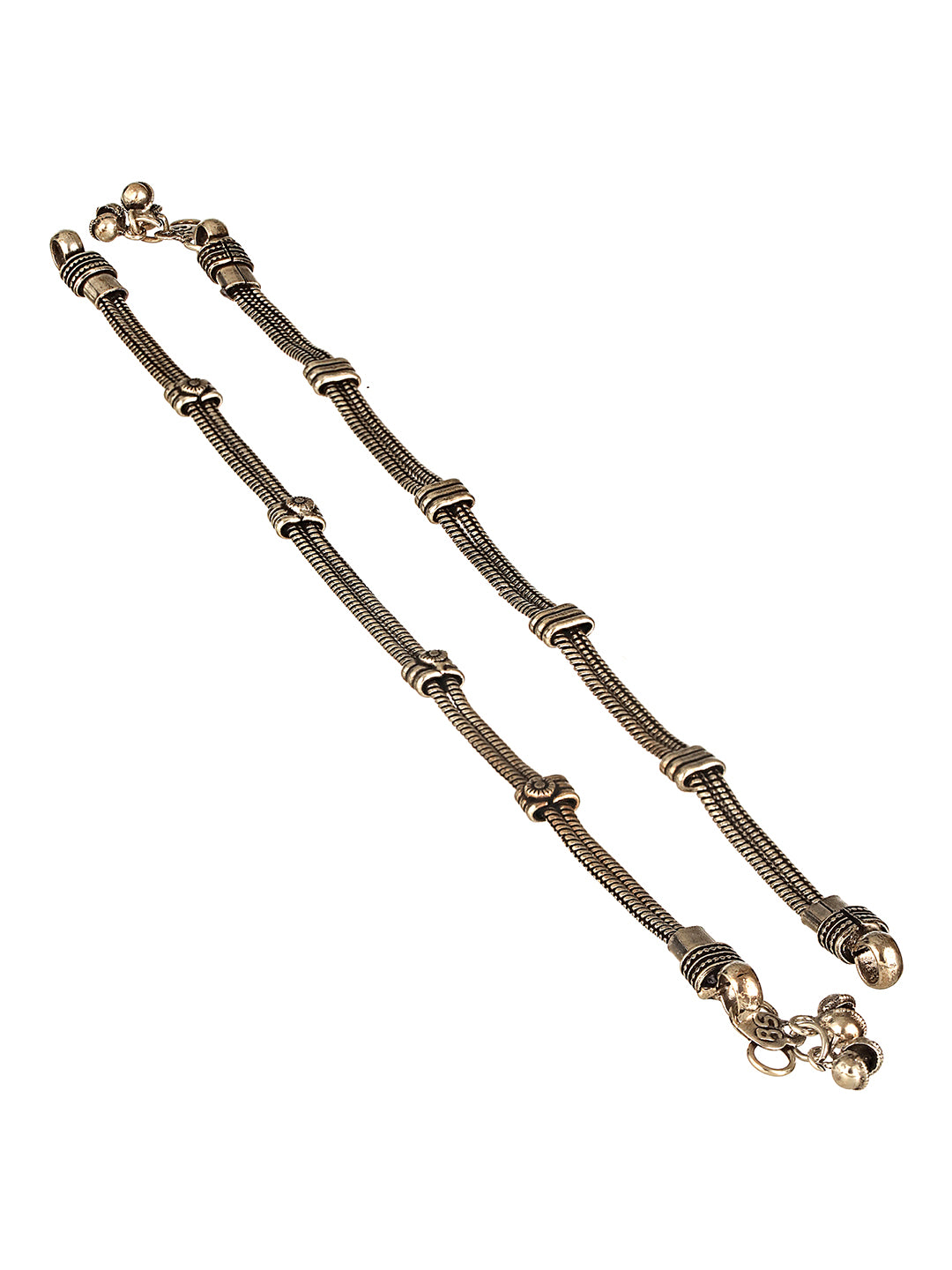 Set of 2 Oxidised  Silver Lookalike Minimal Dailywear Anklet Payal