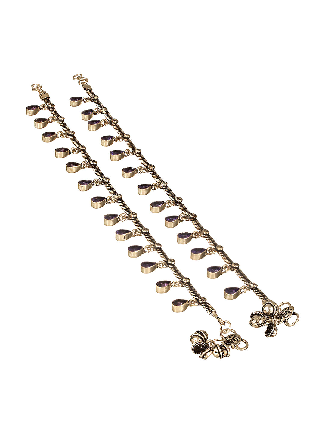 Oxidised silver Lookalike Lavender Charms Payal Anklet