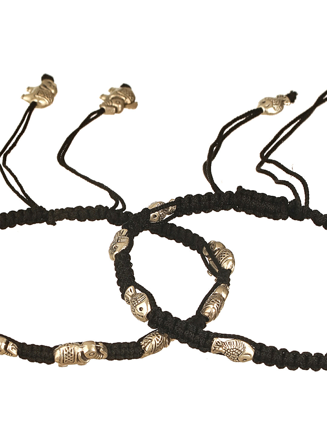 Combo of 2 Silver oxidised Charms beaded Thread Tie Up payal Anklet