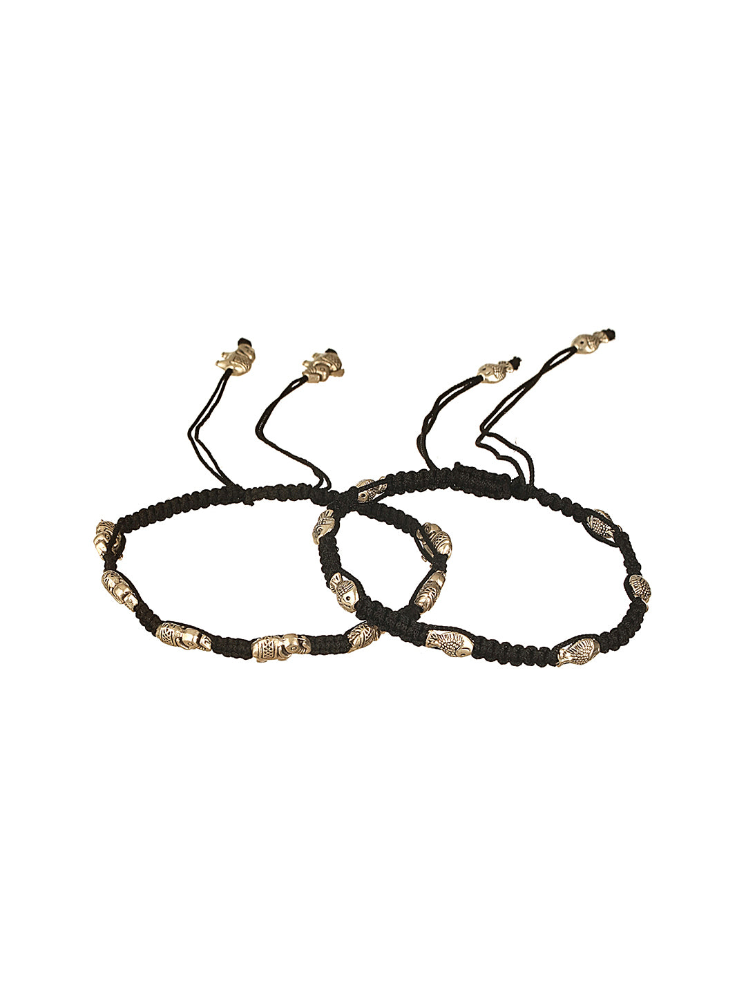 Combo of 2 Silver oxidised Charms beaded Thread Tie Up payal Anklet