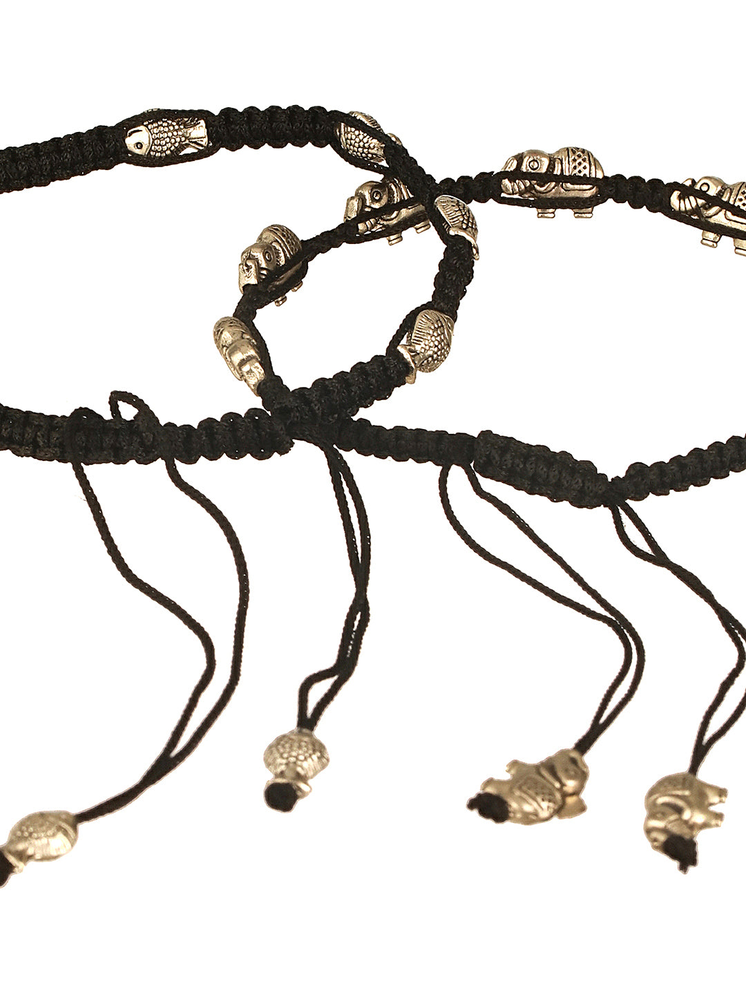 Combo of 2 Silver oxidised Charms beaded Thread Tie Up payal Anklet
