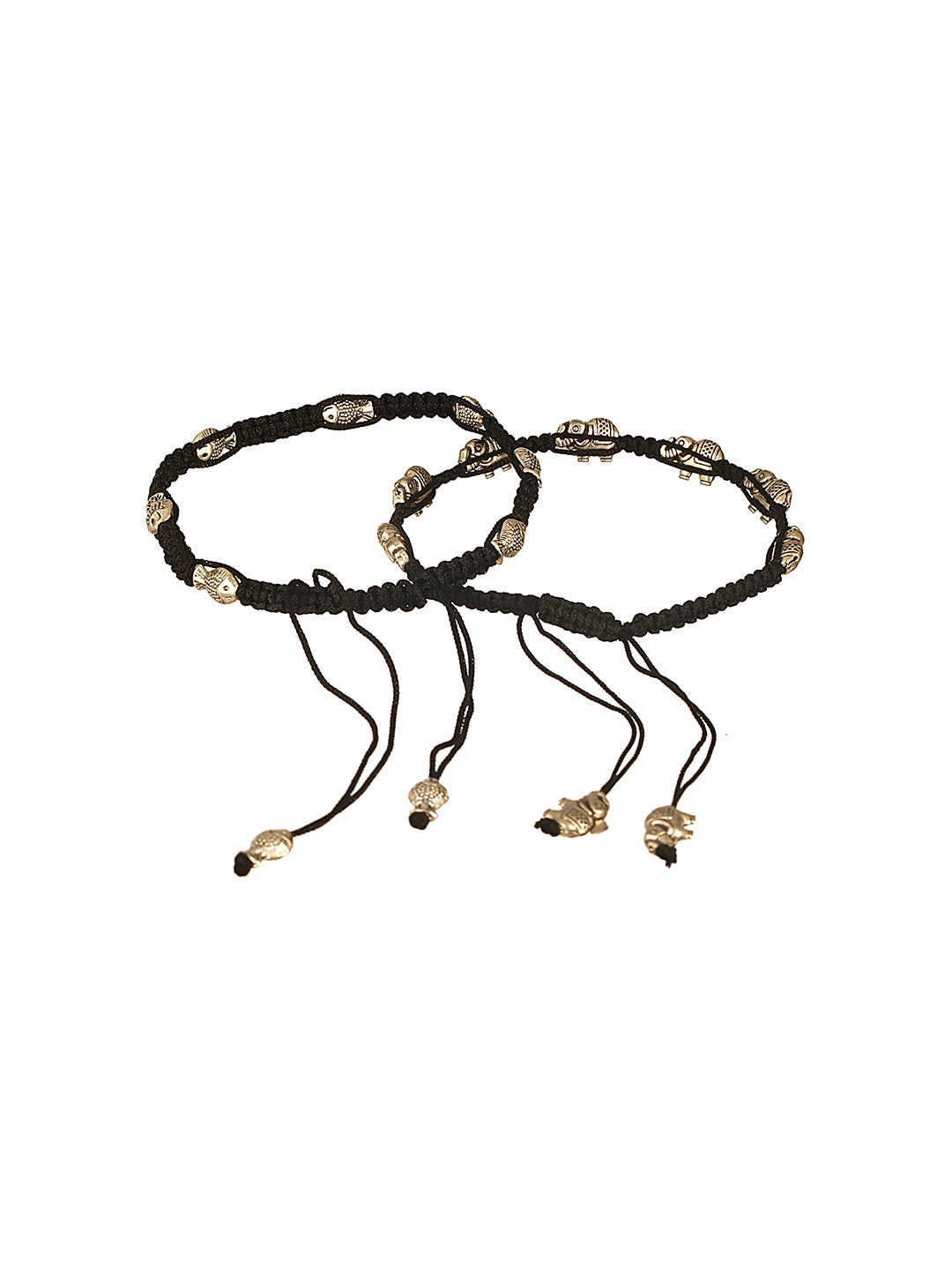 Combo of 2 Silver oxidised Charms beaded Thread Tie Up payal Anklet