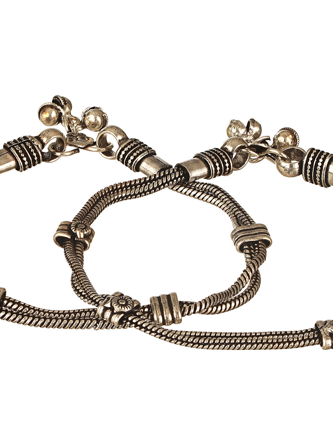 Set of 2 Oxidised  Silver Lookalike Minimal Dailywear Anklet Payal