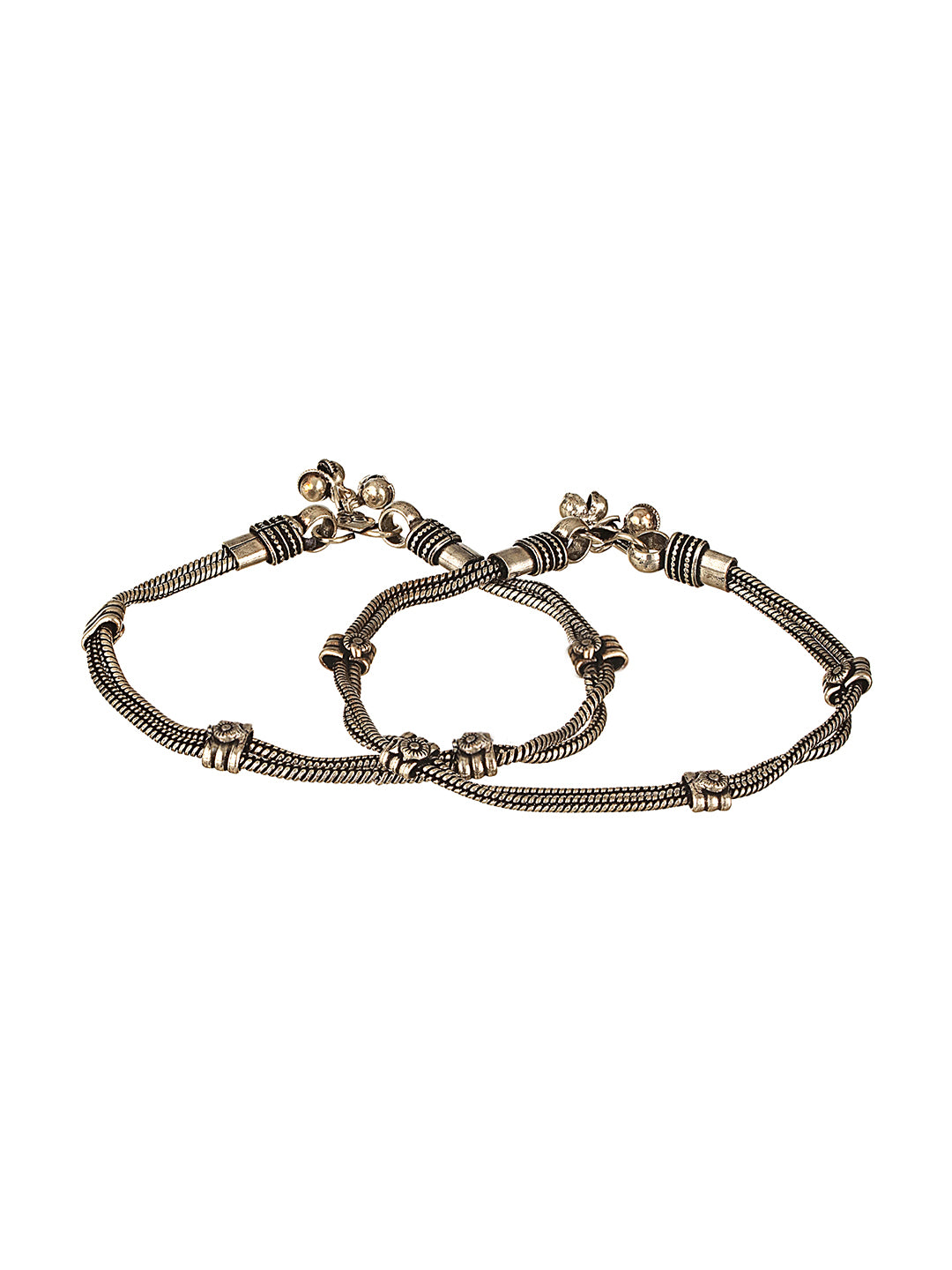 Set of 2 Oxidised  Silver Lookalike Minimal Dailywear Anklet Payal