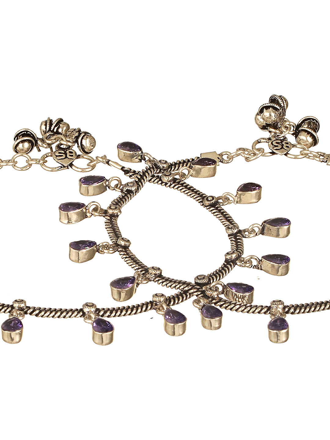 Oxidised silver Lookalike Lavender Charms Payal Anklet