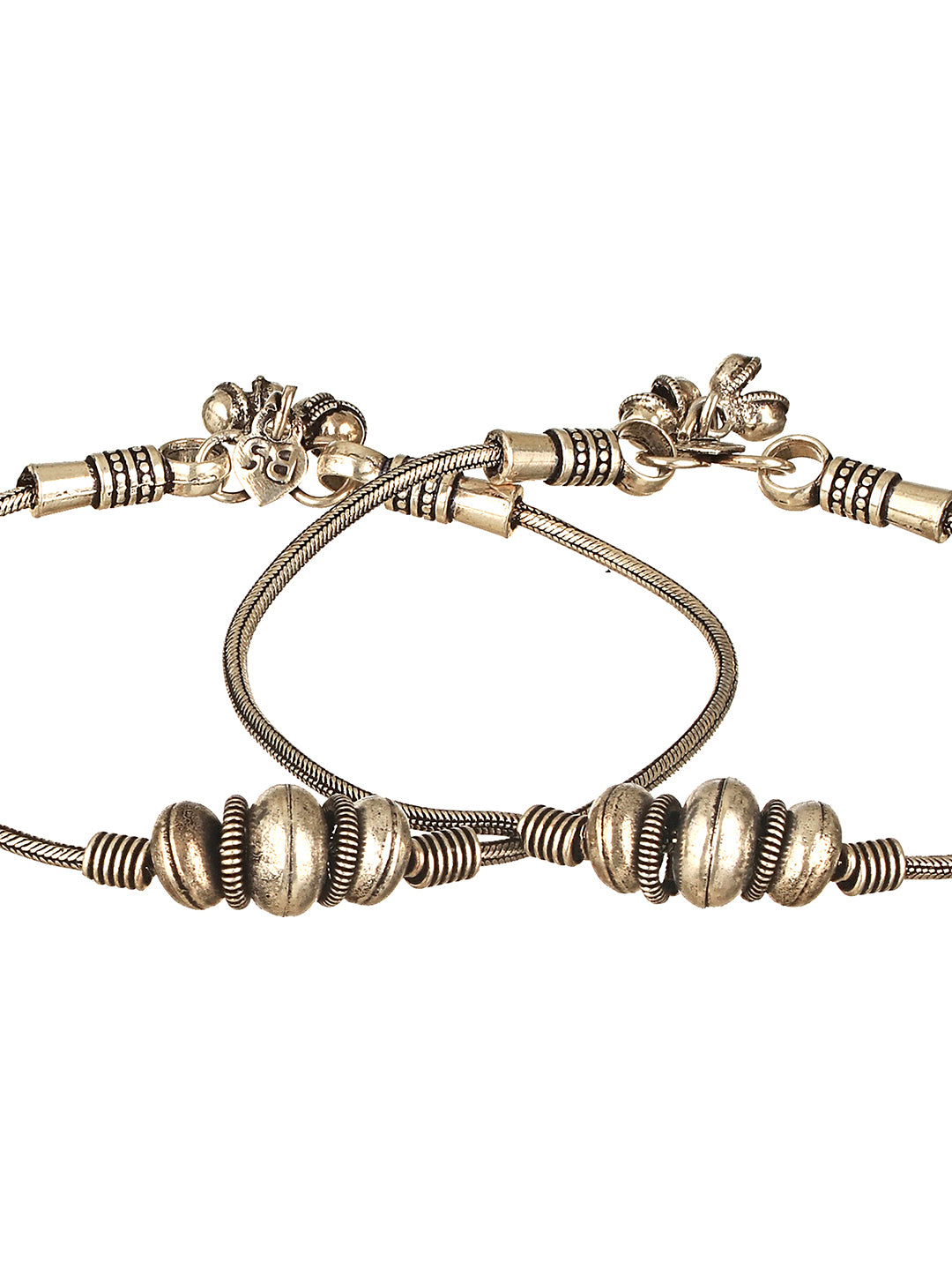 Set of 2 Silver Oxidised Balls  Minimal Dailywear Anklet Payal