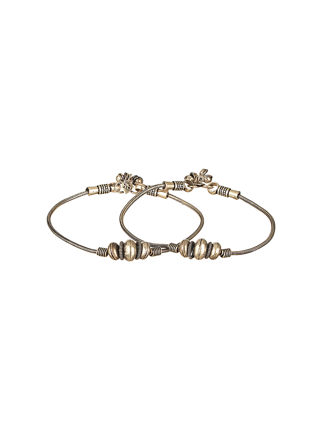 Set of 2 Silver Oxidised Balls  Minimal Dailywear Anklet Payal