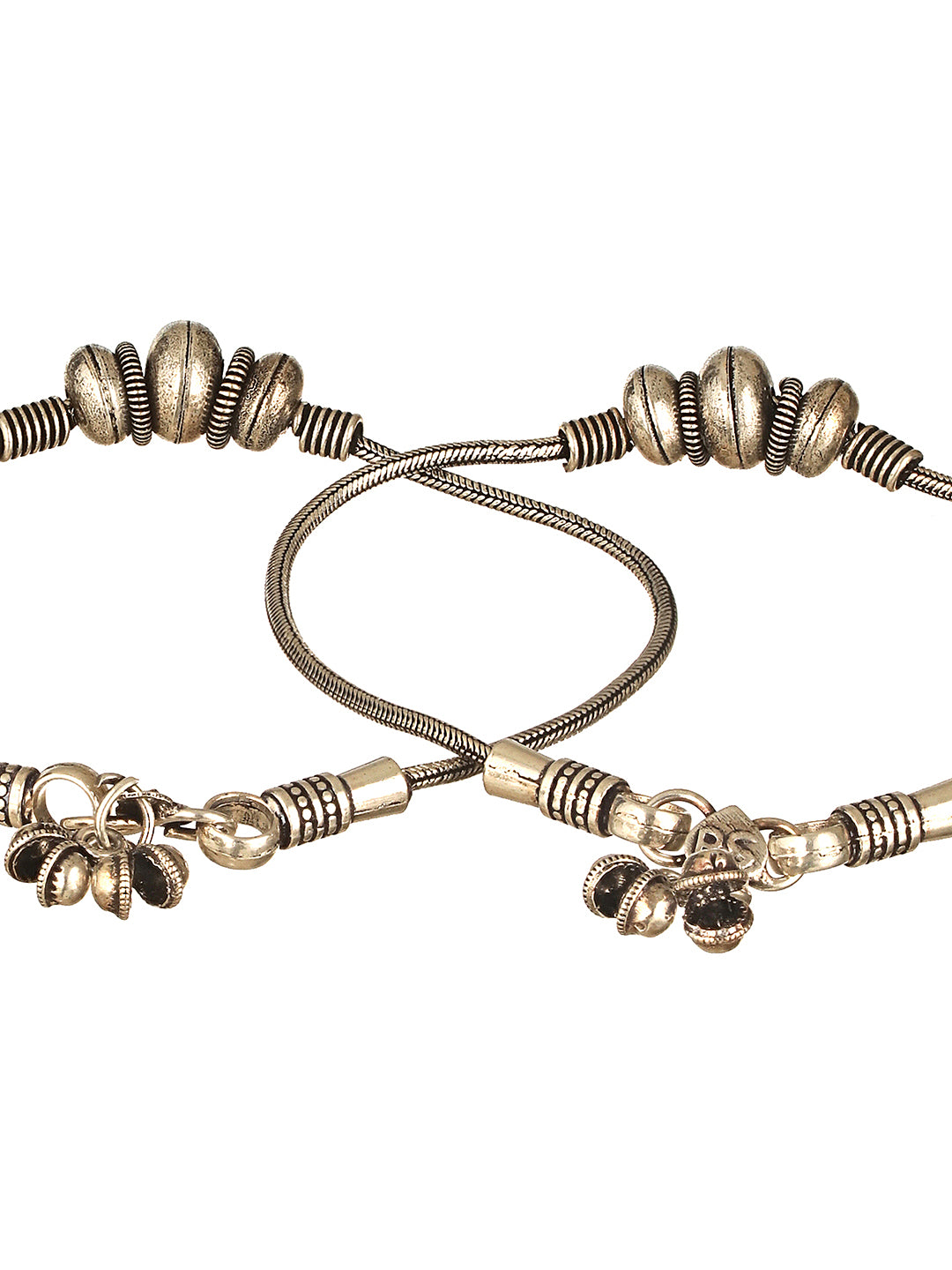 Set of 2 Silver Oxidised Balls  Minimal Dailywear Anklet Payal