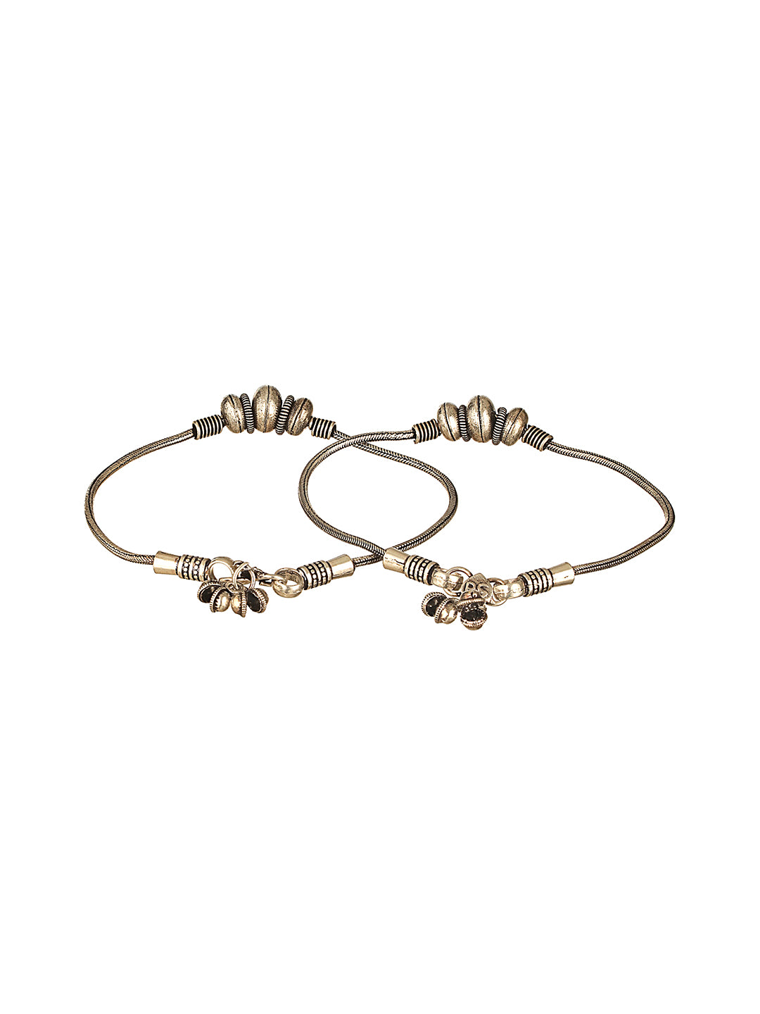 Set of 2 Silver Oxidised Balls  Minimal Dailywear Anklet Payal