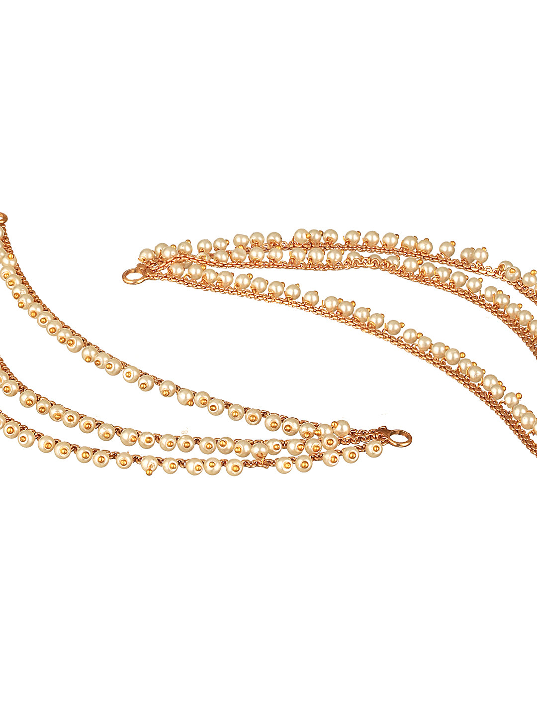 Gold Plated Temple Pearl Beaded  Multilayered Matil Earchain