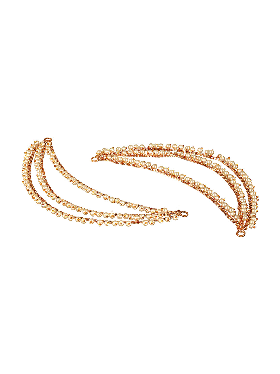Gold Plated Temple Pearl Beaded  Multilayered Matil Earchain